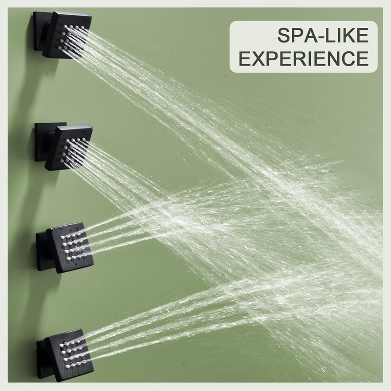 Bostingner Shower Body Spray Jets, Matte Black Brass Square Shower Body Sprayer Spa Massage Showerhead Wall Mount Nozzles NPT 1/2”-4PCS (Matte Black) - Image 2